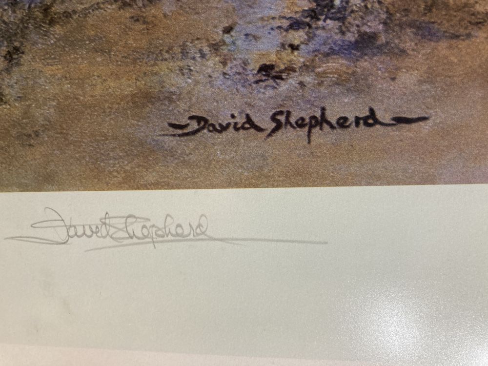 David Shepherd, limited edition print, Winter of 43, somewhere in England, signed and signed by Barnes Wallace & Arthur Harris,